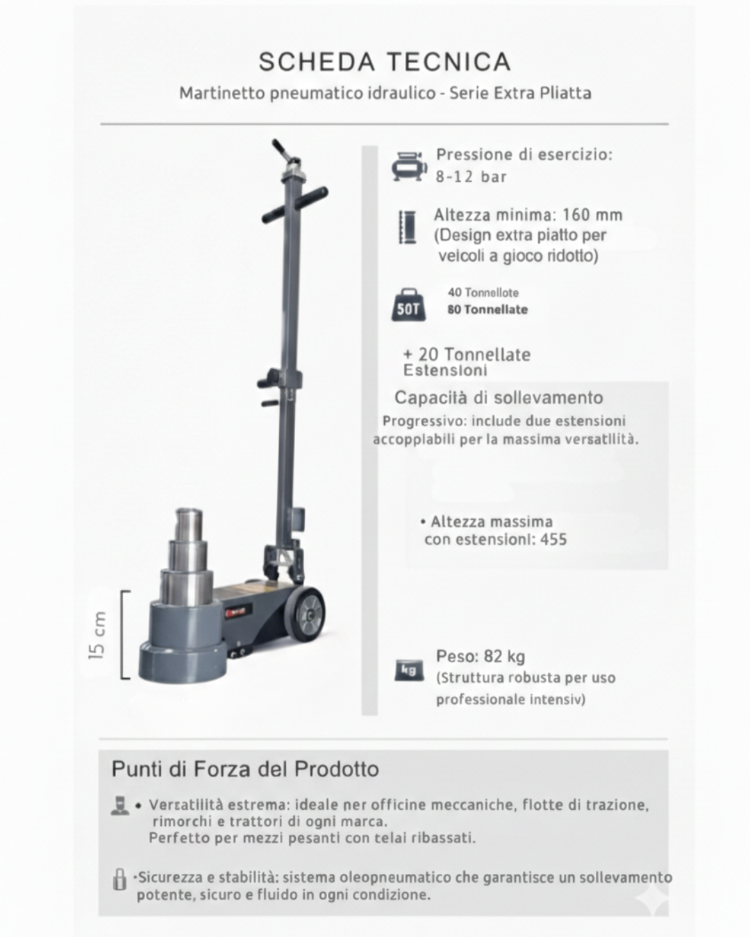 Crick Oleopneumatico Extra Piatto 80 Tonnellate